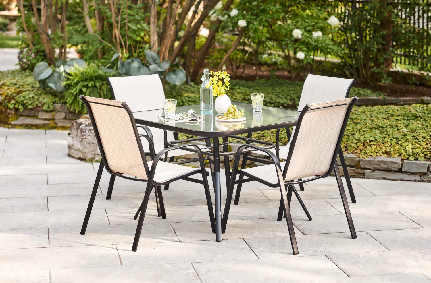 Style Selections Beige Stackable Outdoor Chair With Black Metal Frame 8 Style Selections Beige Stackable Outdoor Chair With Black Metal Frame - Image 6