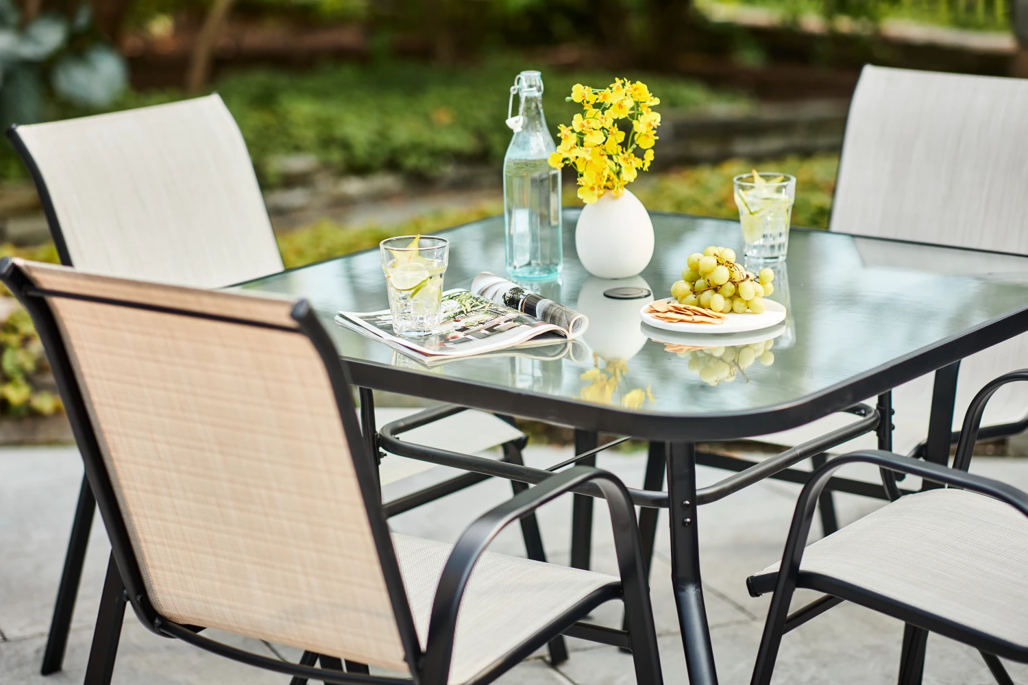 Style Selections Beige Stackable Outdoor Chair With Black Metal Frame 4 Style Selections Beige Stackable Outdoor Chair With Black Metal Frame - Image 2